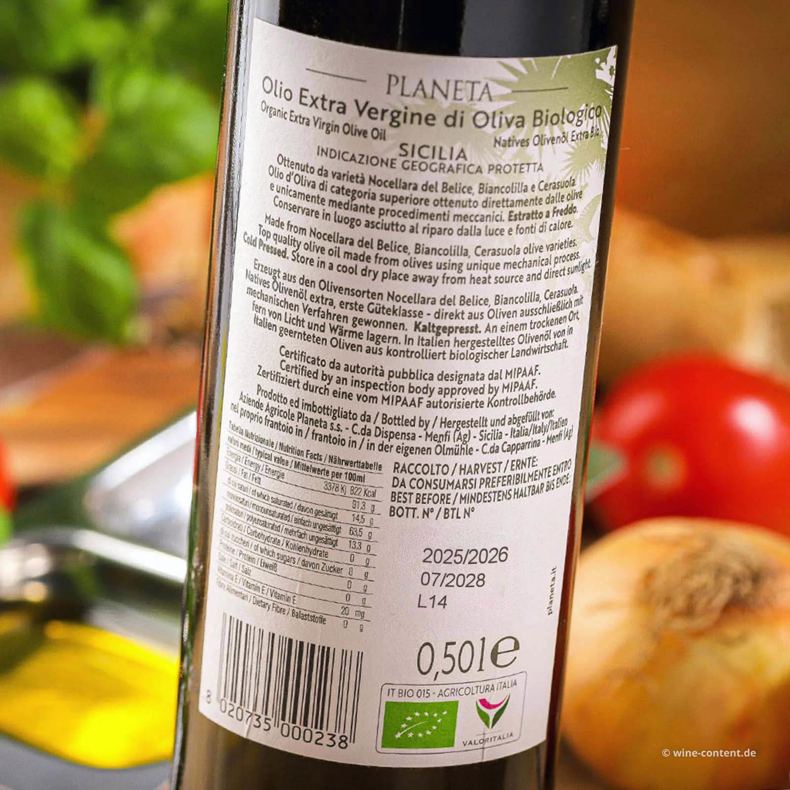 0,5 L Olivenöl Extra Vergine Sicilia 2025 Bio