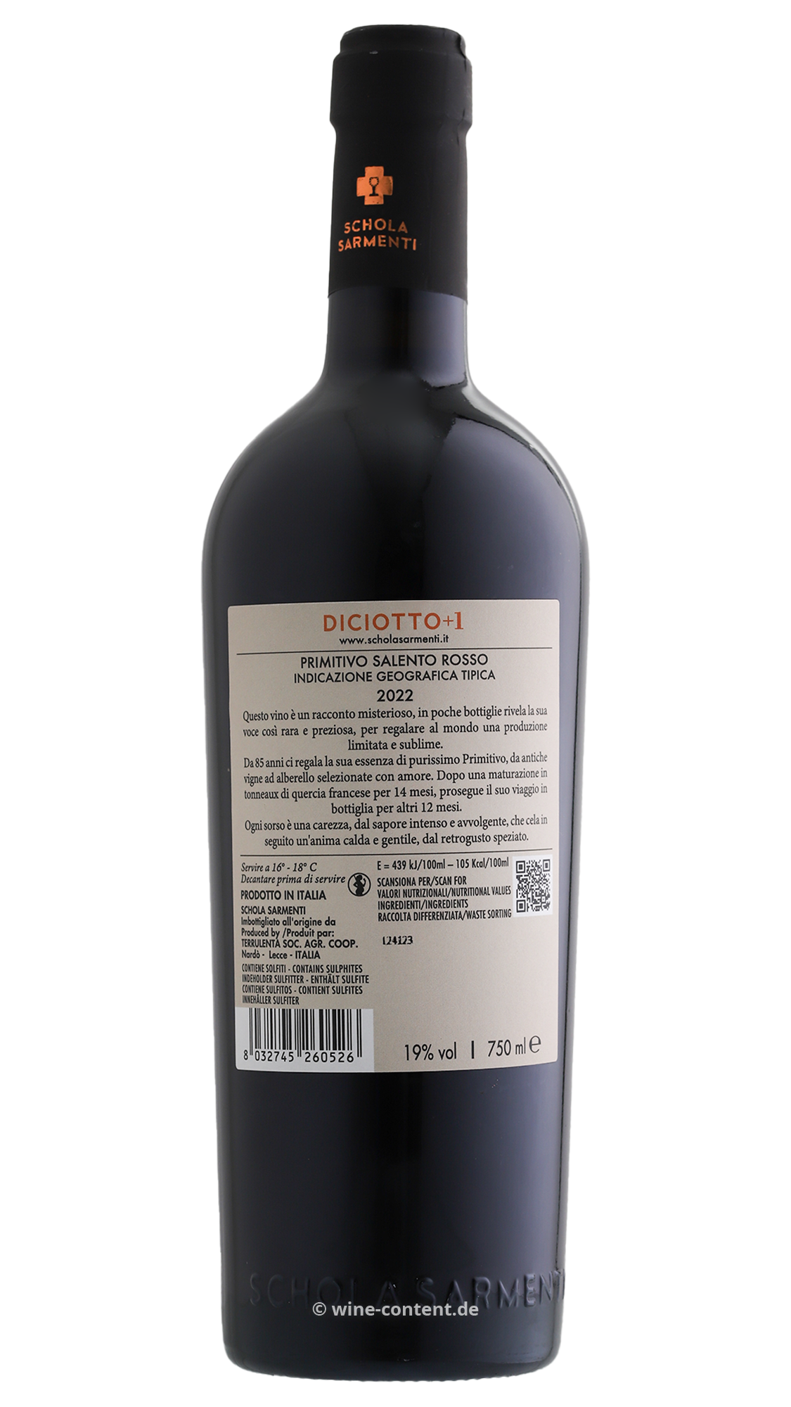6er-Holzkiste Primitivo Salento 2022 Diciotto +1