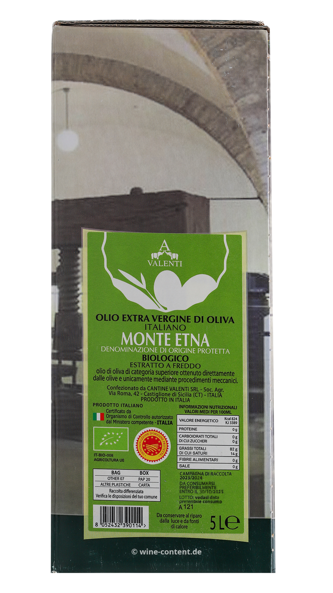 5 L Olivenöl Extra Vergine Monte Etna 2023 Bio Bag in Box