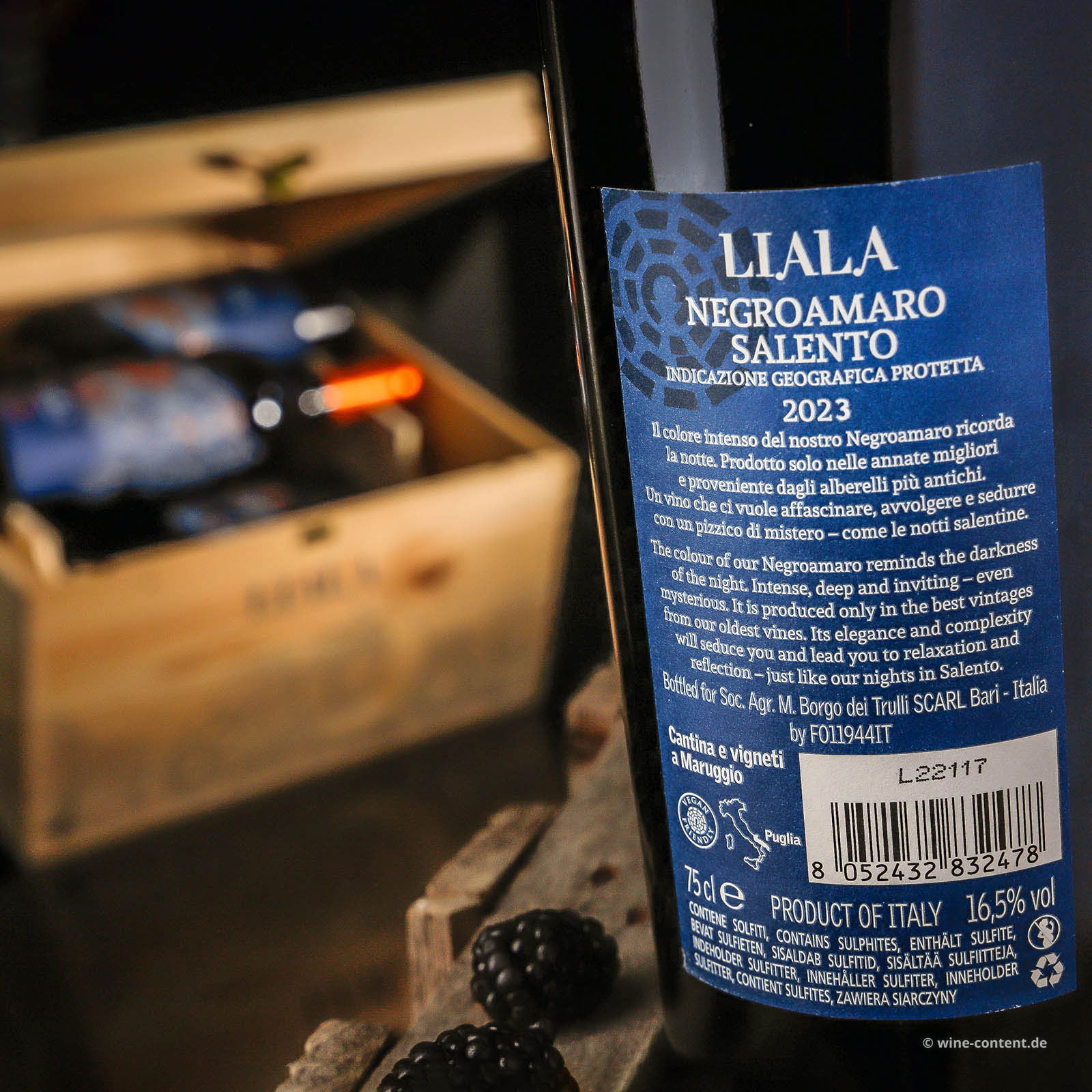 6er-Holzkiste Negroamaro Salento 2023 Liala 6er-Holzkiste Negroamaro Salento 2023 Liala