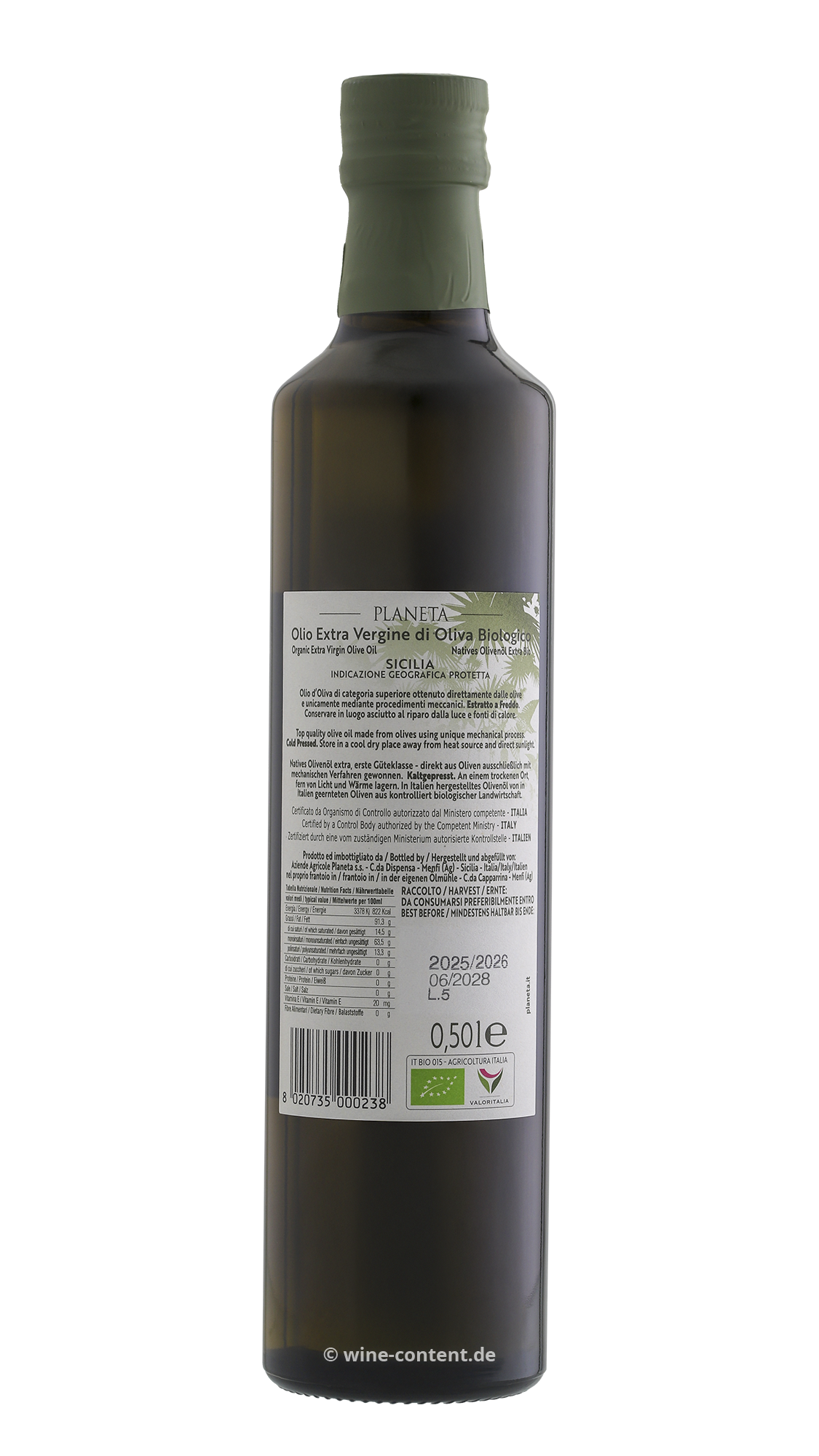 0,5 L Olivenöl Extra Vergine Sicilia 2025 Bio