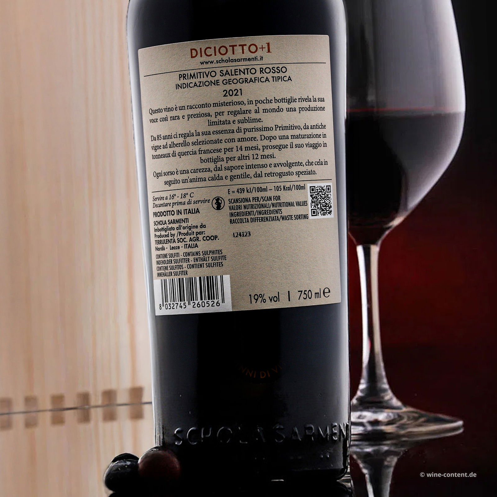 6er-Holzkiste Primitivo Salento 2021 Diciotto +1