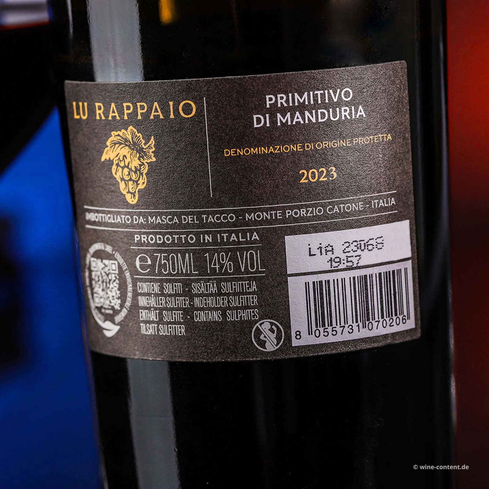 6er-Sparpaket Primitivo di Manduria 2023 Lu Rappaio 6er-Sparpaket Primitivo di Manduria 2023 Lu Rappaio