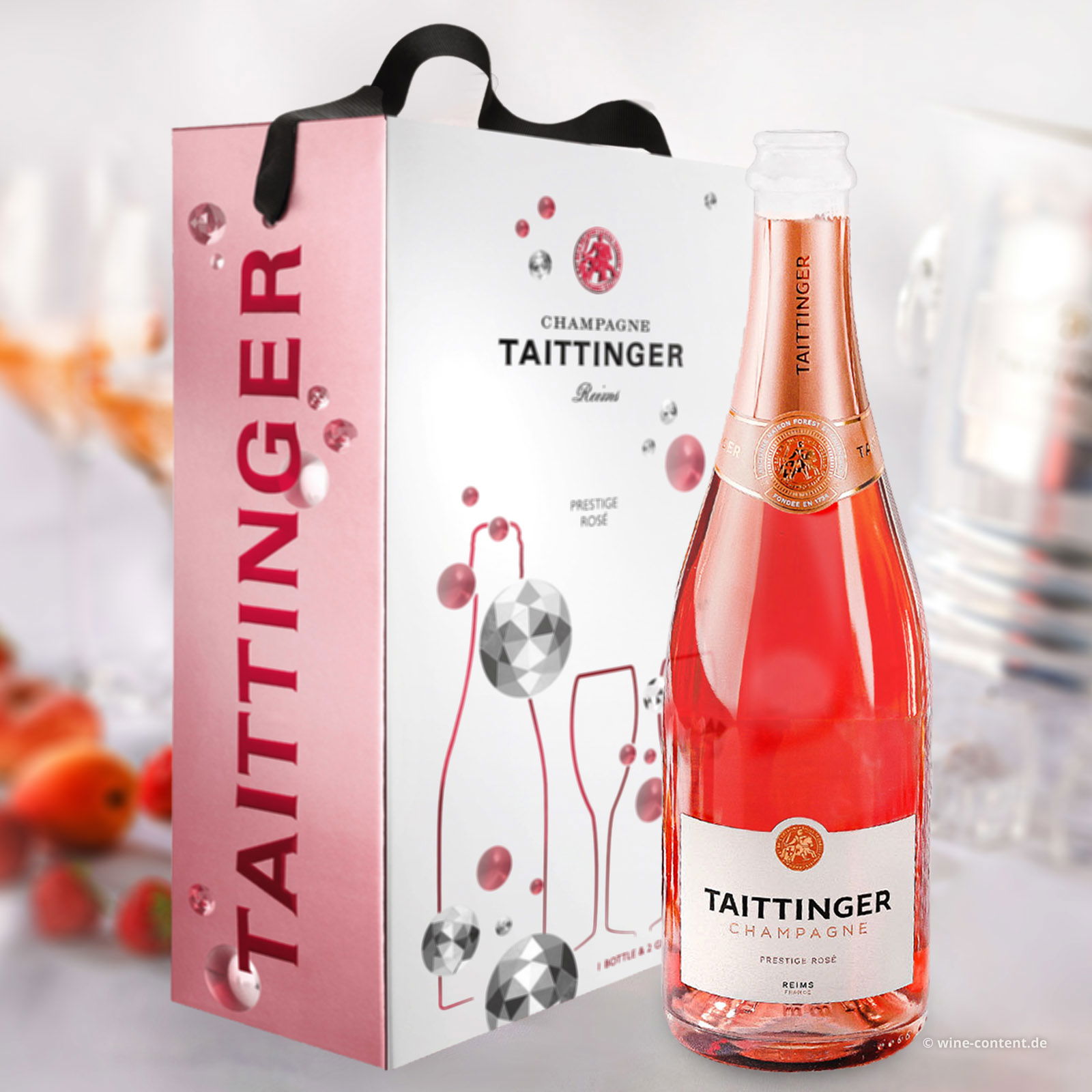 Champagner Prestige Rosé Brut mit 2 Gläsern