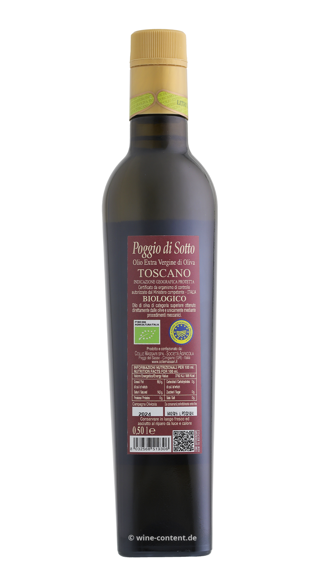 0,5 L Olivenöl Extra Vergine Toscano 2024 Bio