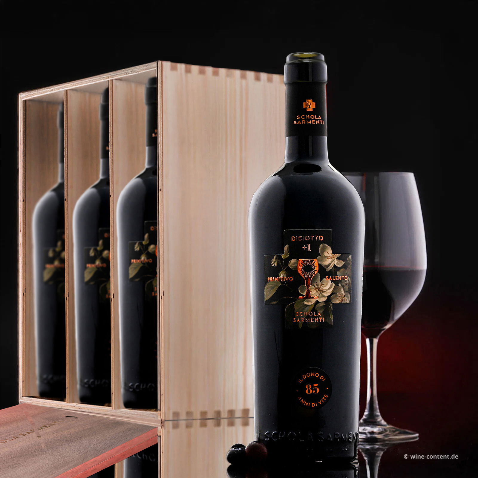 6er-Holzkiste Primitivo Salento 2021 Diciotto +1 6er-Holzkiste Primitivo Salento 2021 Diciotto +1