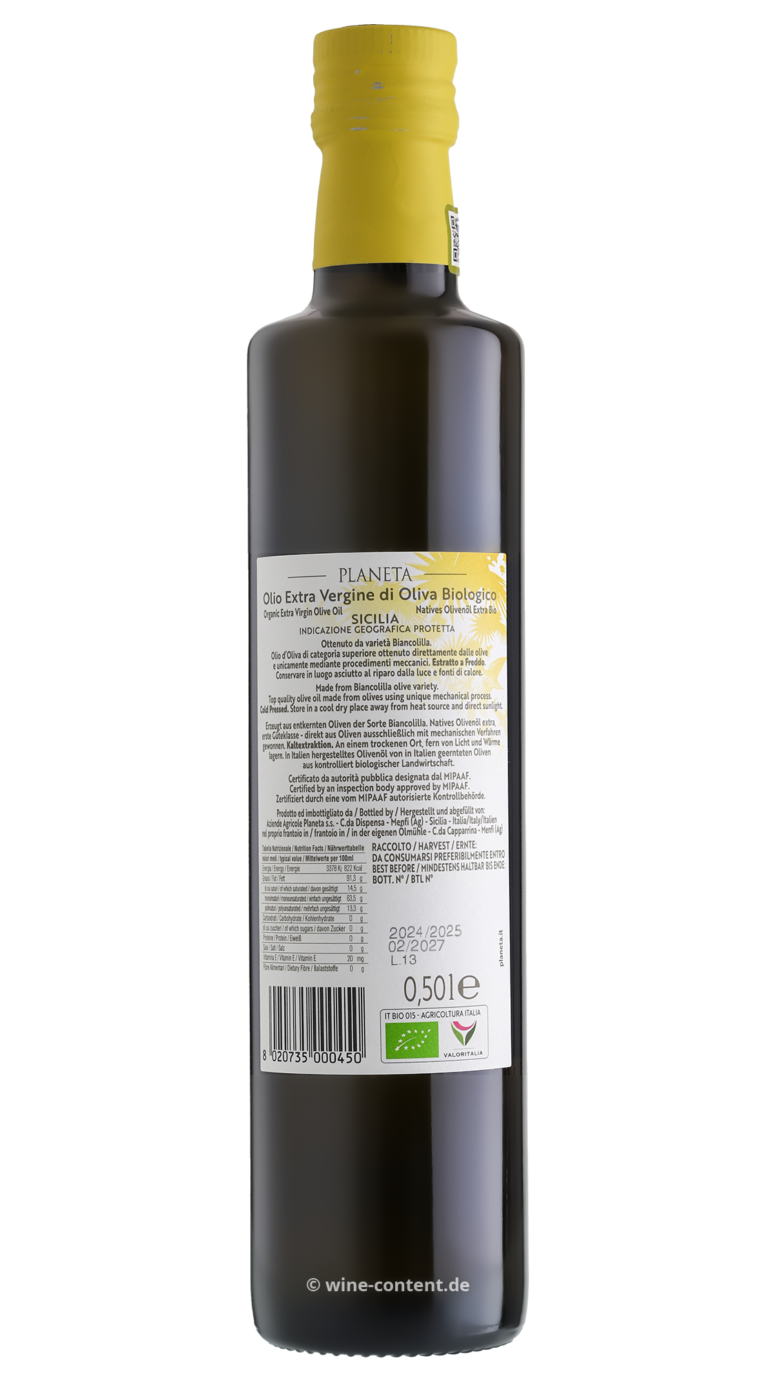 0,5 L Olivenöl Extra Vergine Sicilia 2024 Biancolilla Bio