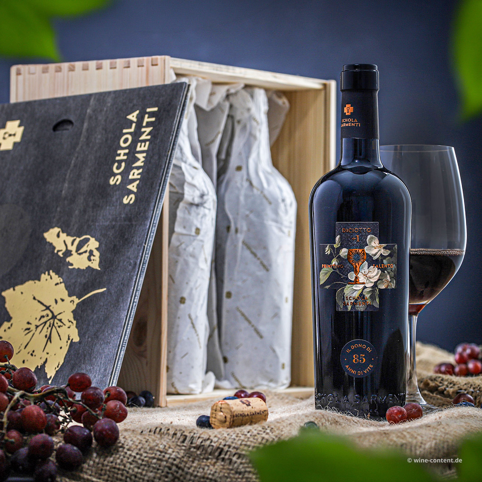 6er-Holzkiste Primitivo Salento 2022 Diciotto +1