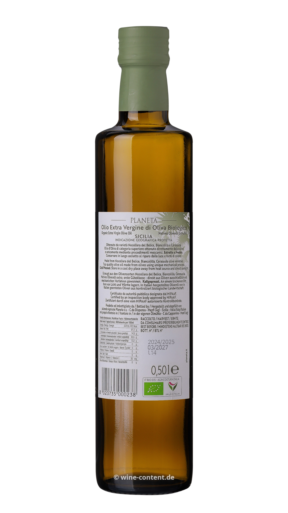 0,5 L Olivenöl Extra Vergine Sicilia 2024 Bio
