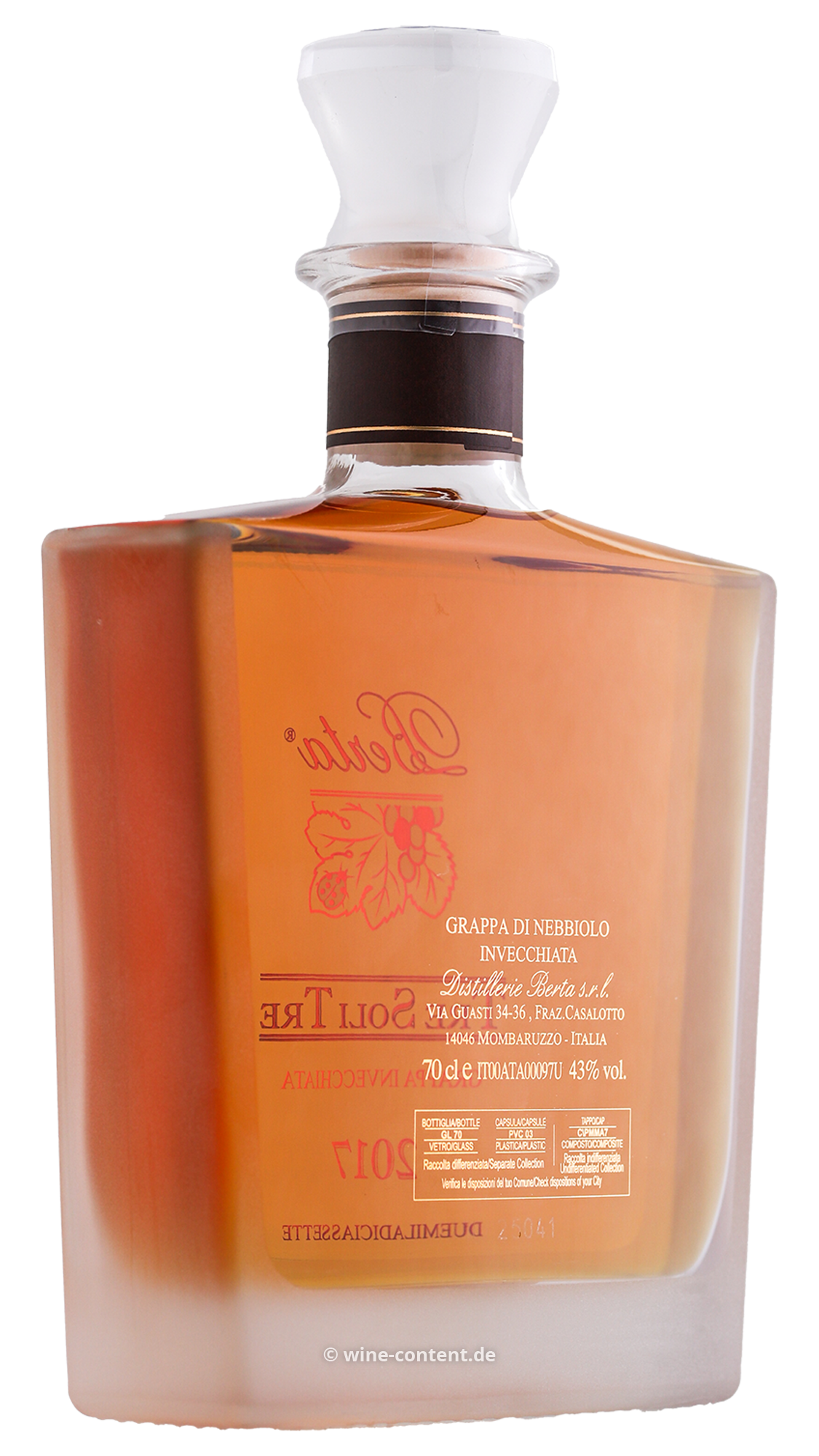 Berta Distillerie - Grappa di Nebbiolo Invecchiata 2017 Tre Soli Tre