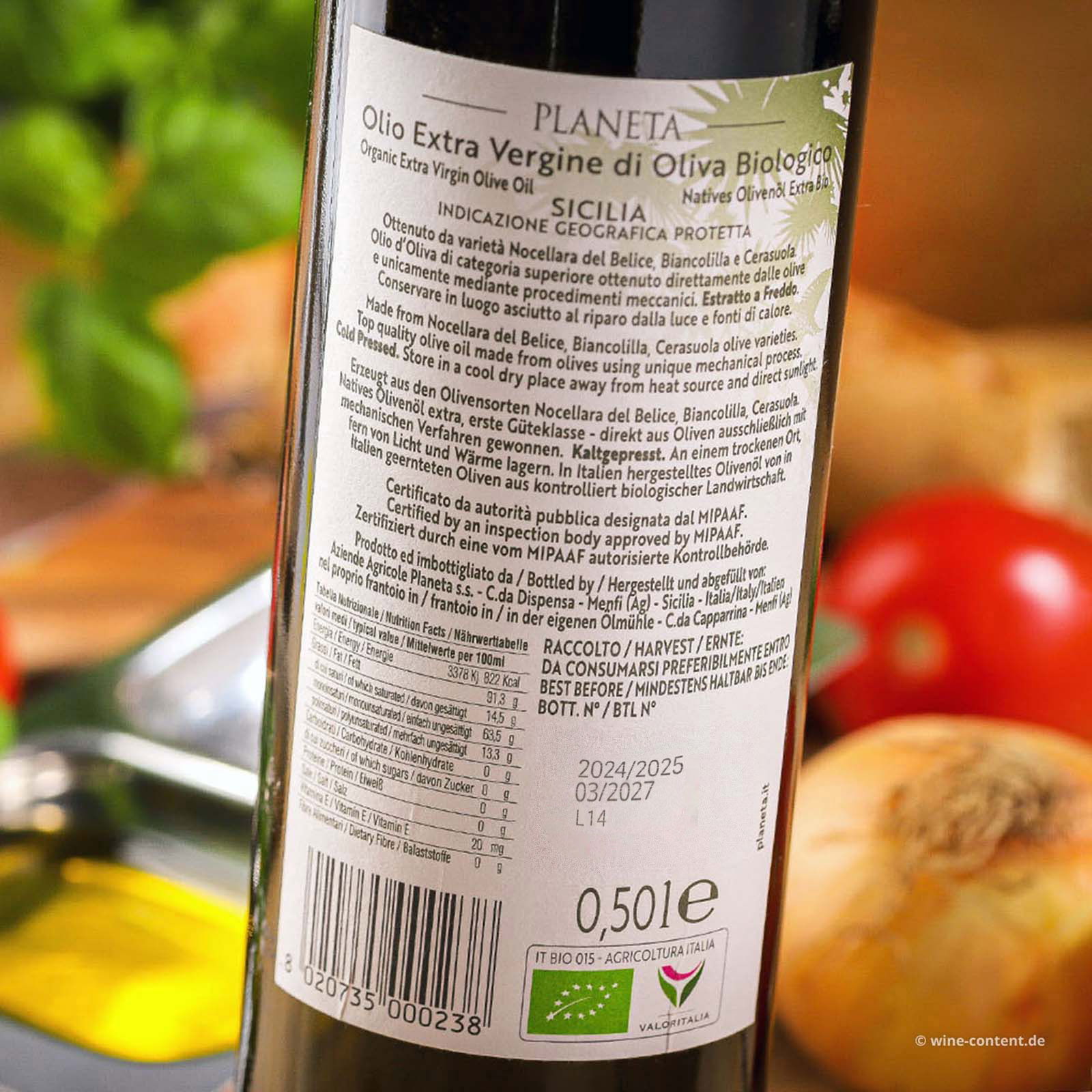 0,5 L Olivenöl Extra Vergine Sicilia 2024 Bio