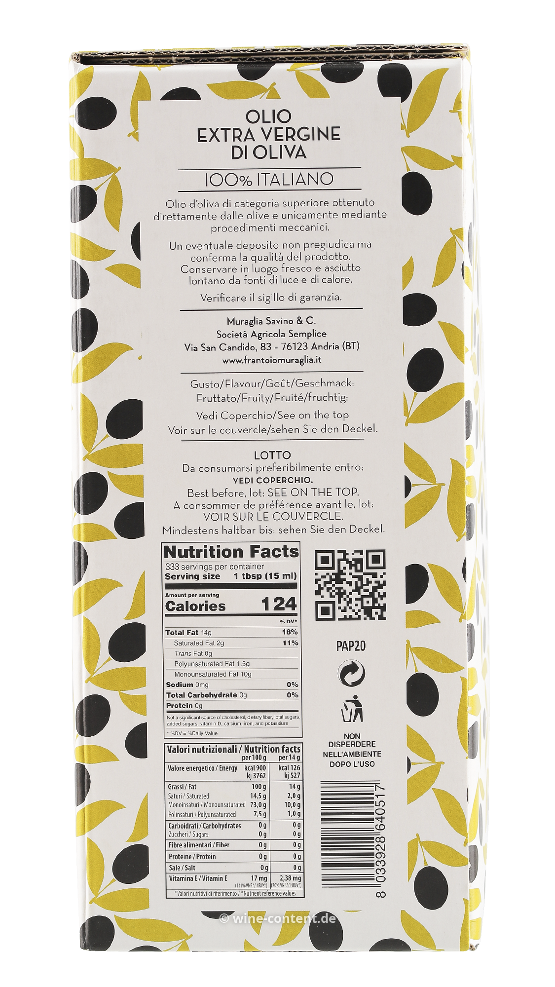 3 L Olivenöl Extra Vergine 2025  Fruttato Intenso Bag in Box