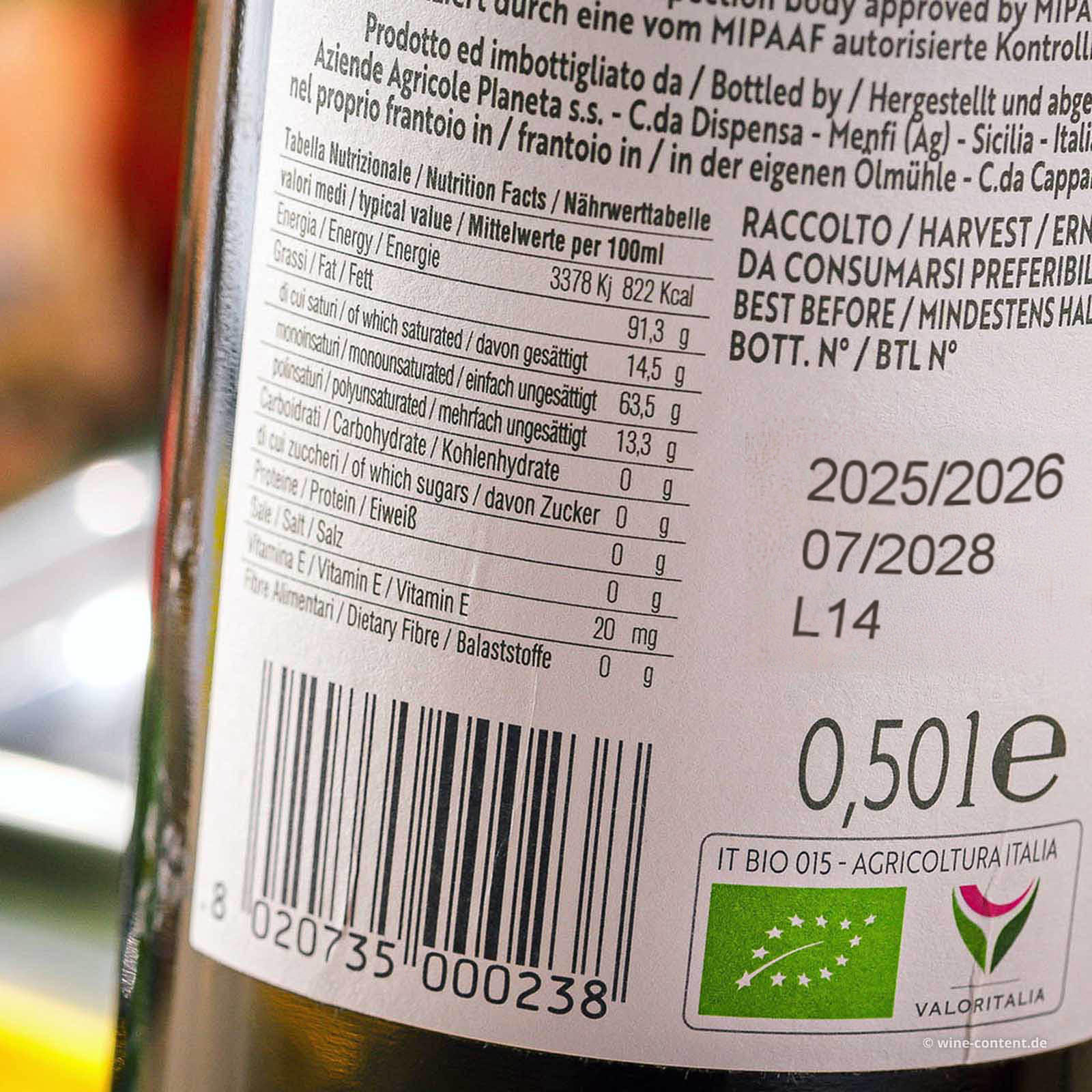 0,5 L Olivenöl Extra Vergine Sicilia 2025 Bio
