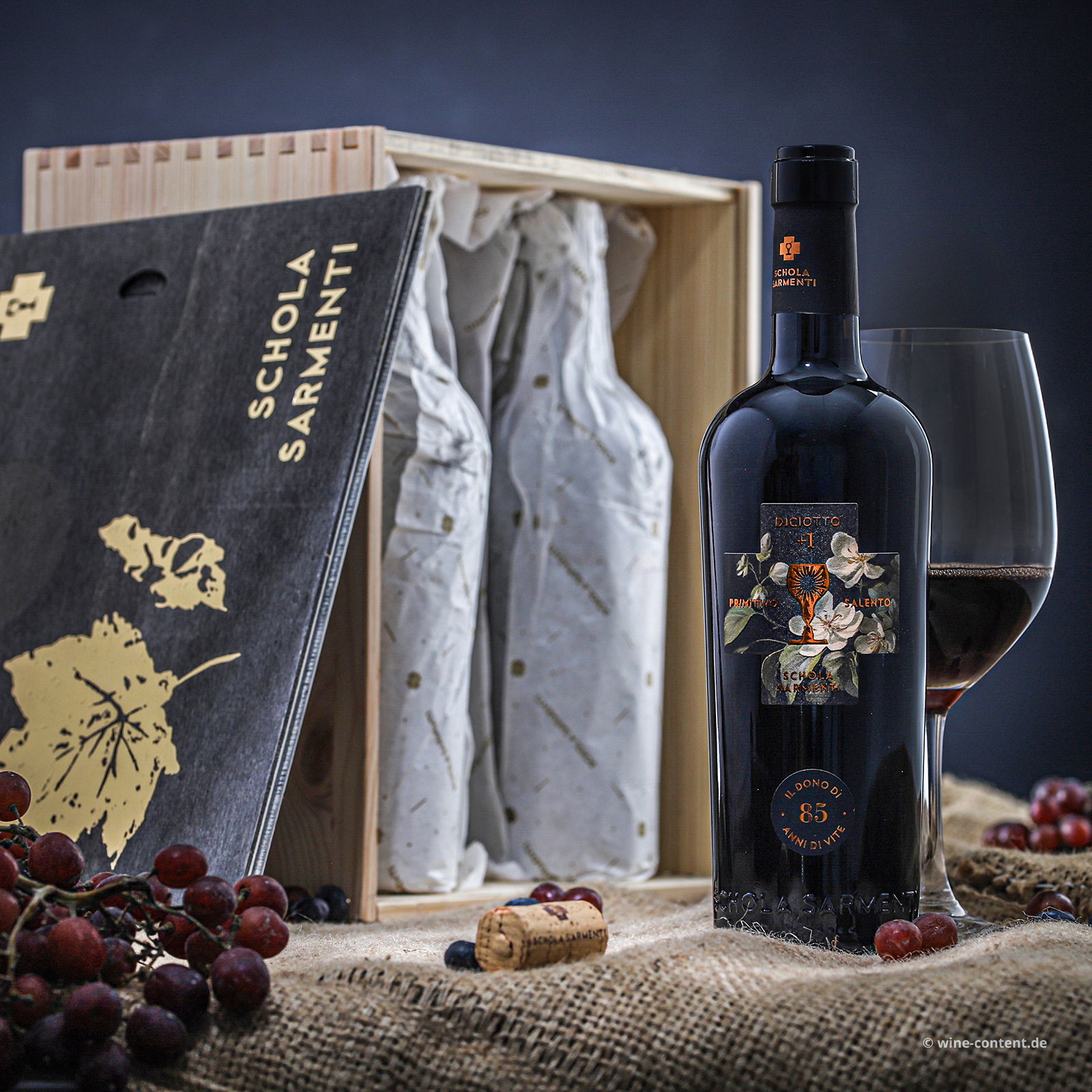 6er-Holzkiste Primitivo Salento 2021 Diciotto +1