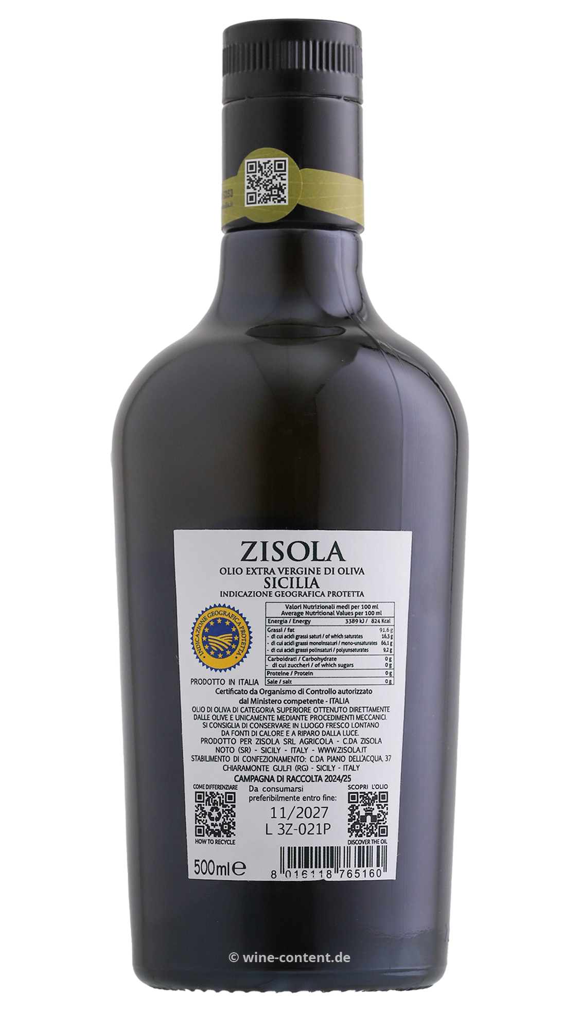 0,5 L Olivenöl Extra Vergine Sicilia 2025 Zisola