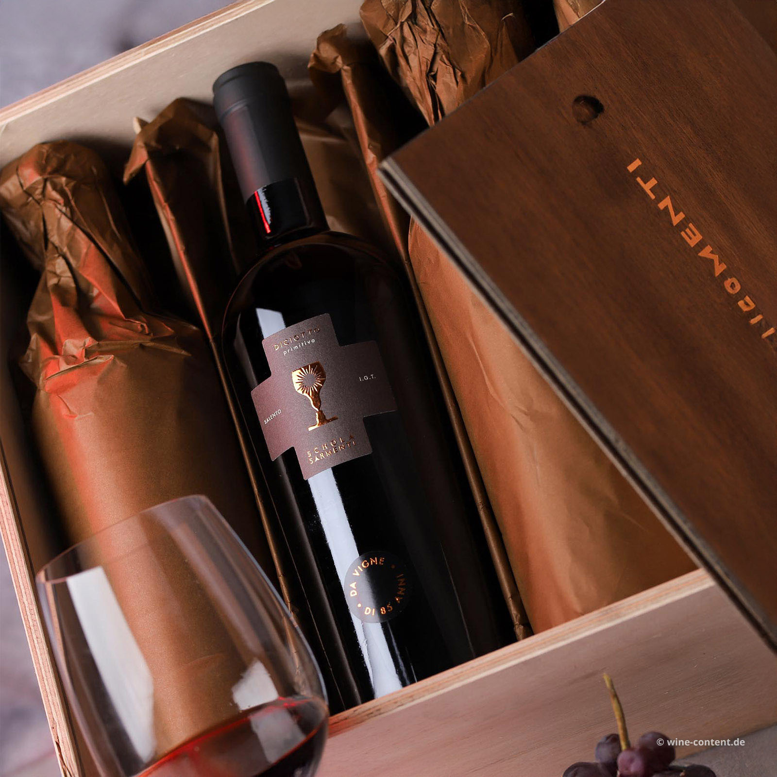 6er-Holzkiste Primitivo Salento 2022 Diciotto