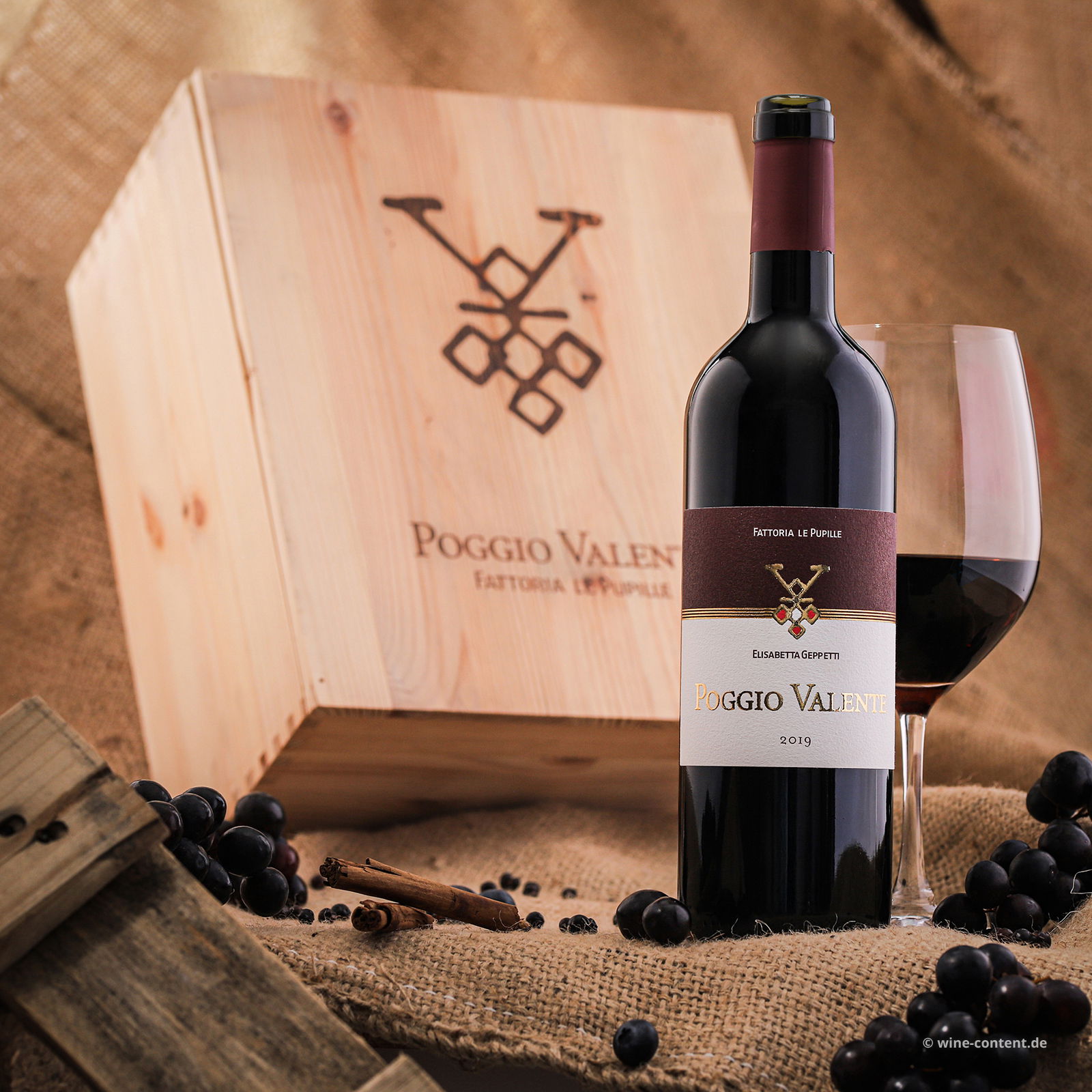 6er-Holzkiste Poggio Valente 2019