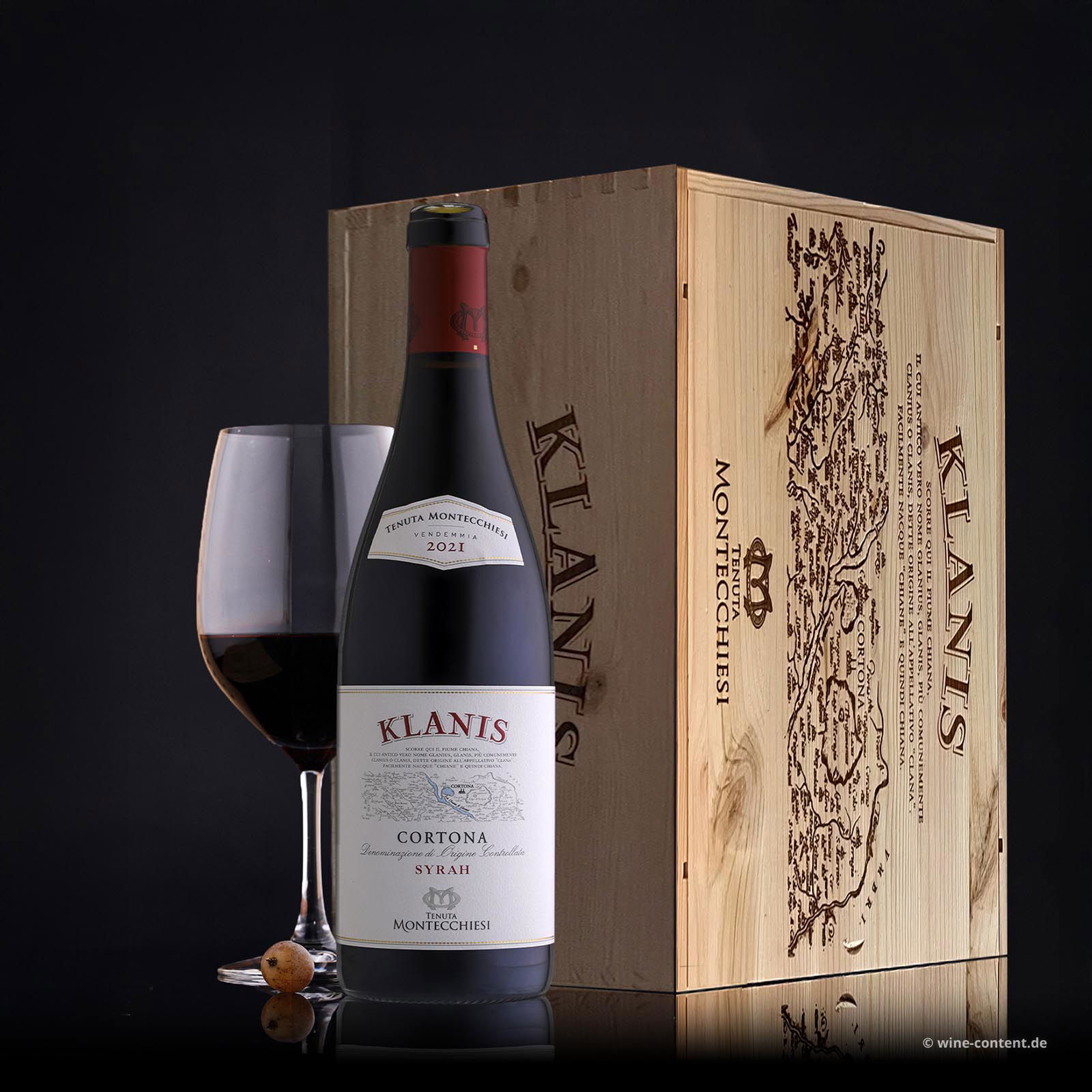 6er-Holzkiste Syrah Cortona 2021 Tenuta Montecchiesi Klanis