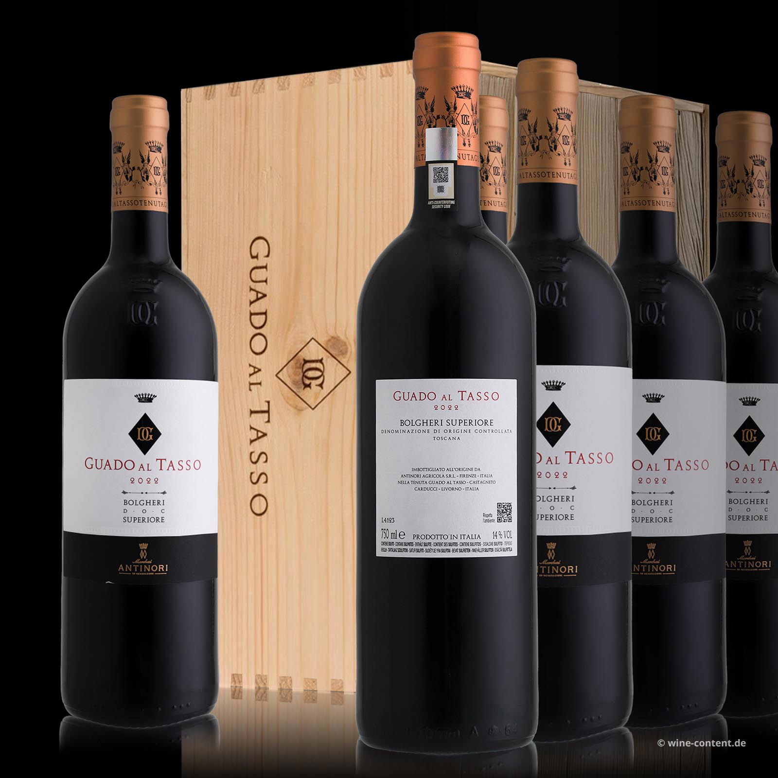 6er-Holzkiste Bolgheri Rosso Superiore 2022 Guado al Tasso