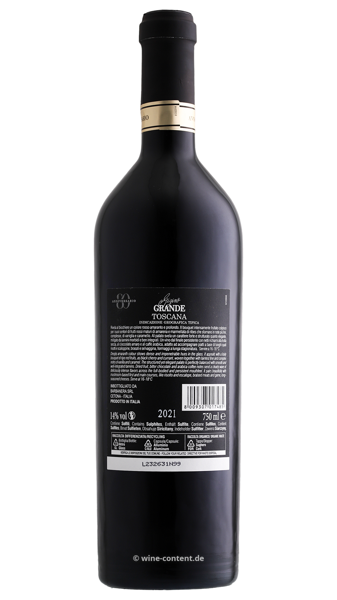 6er-Sparpaket Gigino Grande Rosso 2021 Anniversario 80 6er-Sparpaket Gigino Grande Rosso 2021 Anniversario 80