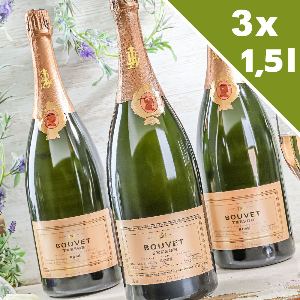 3er-Paket Crémant Saumur Rosé Trésor Brut Magnum