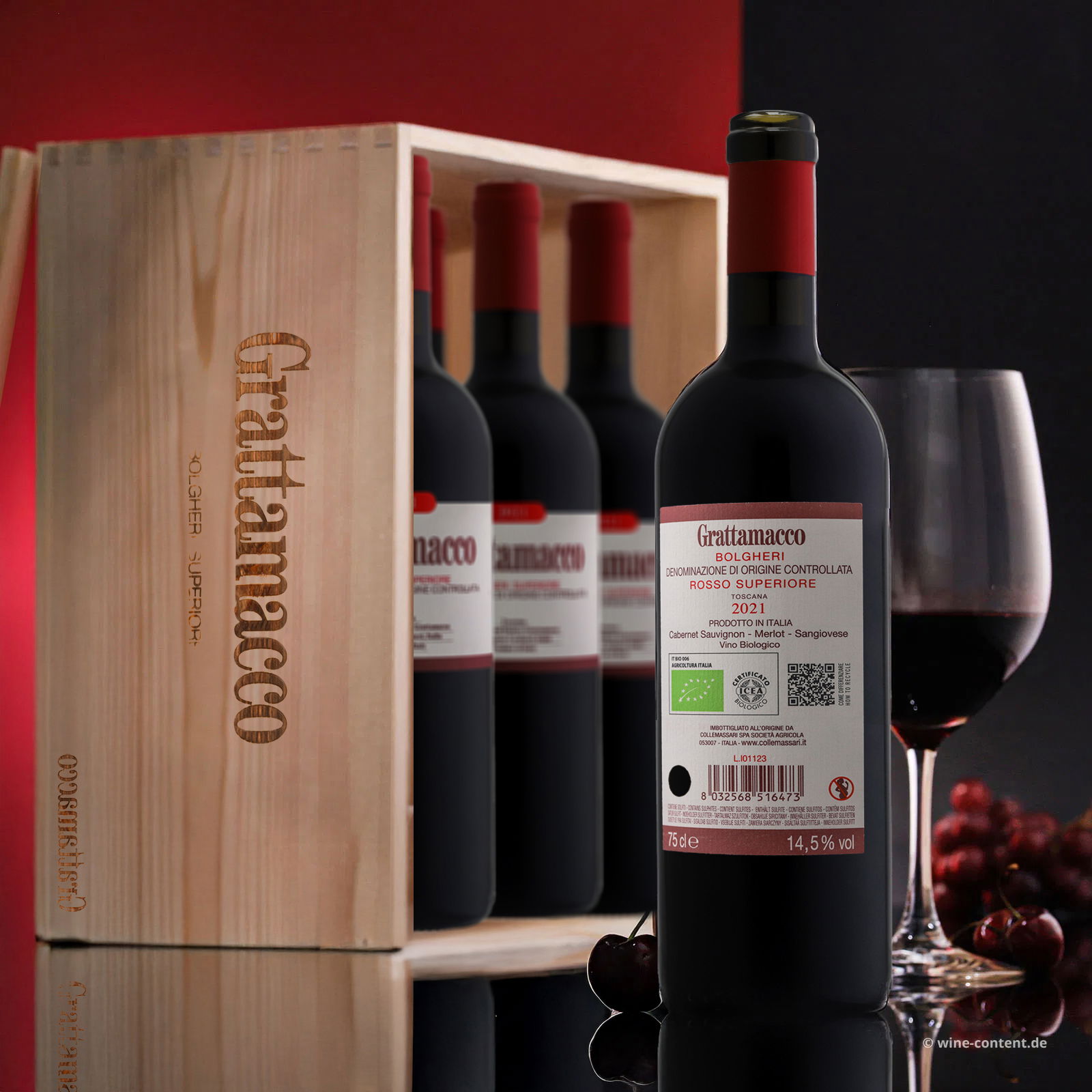 6er-Holzkiste Bolgheri Rosso Superiore 2021 Bio