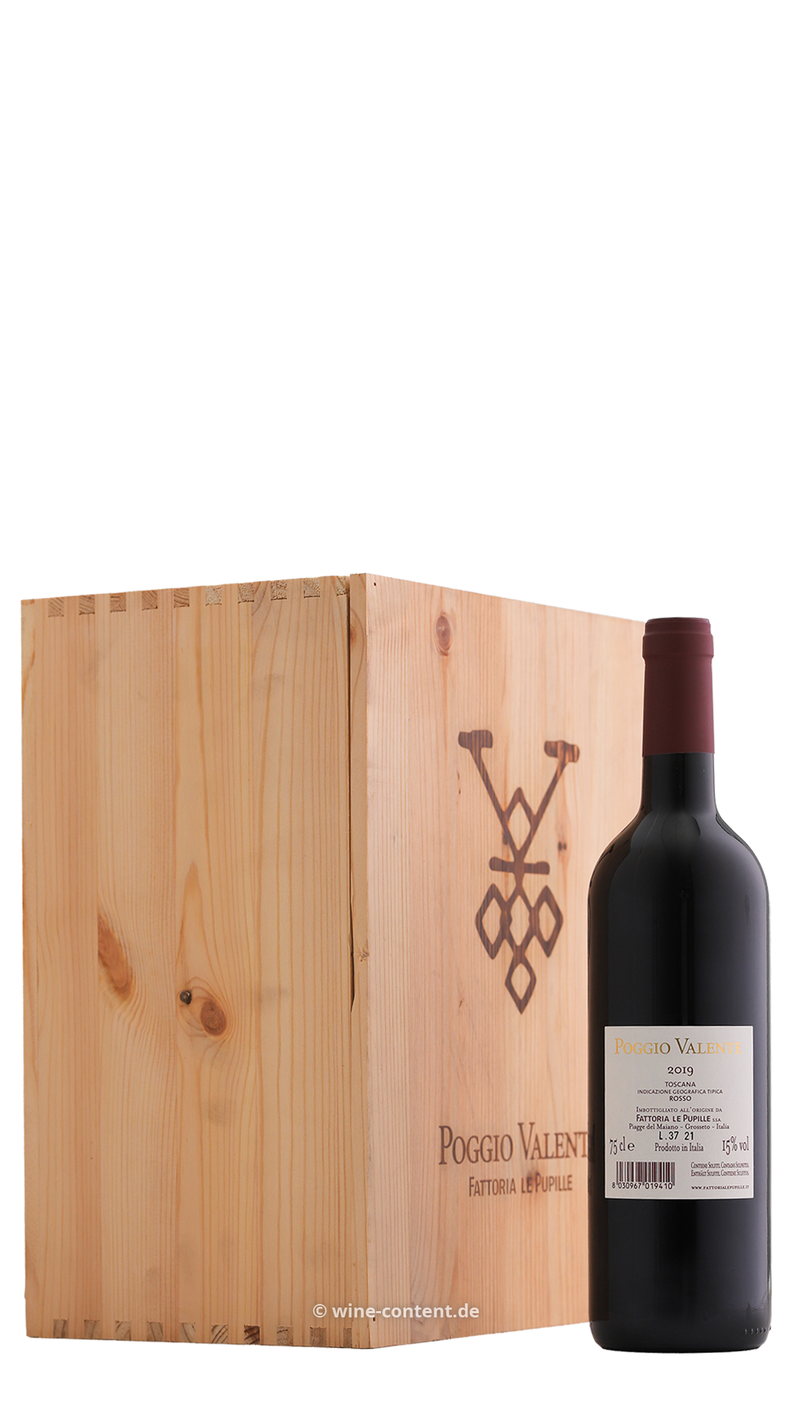 6er-Holzkiste Poggio Valente 2019