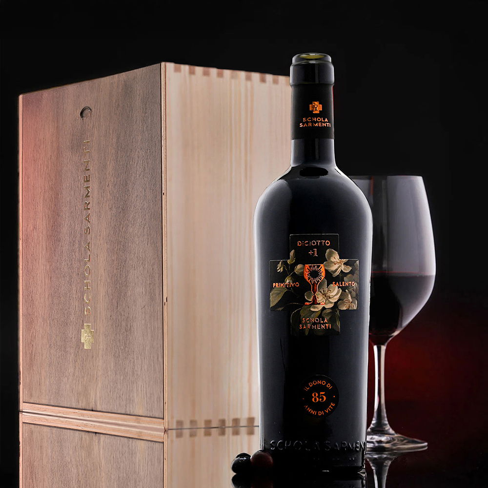 6er-Holzkiste Primitivo Salento 2021 Diciotto +1