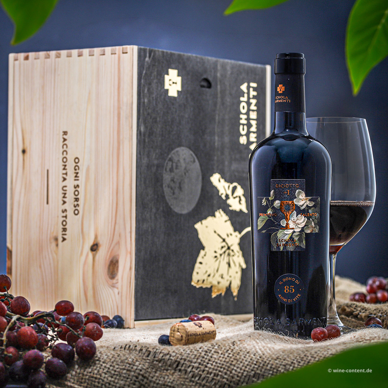 6er-Holzkiste Primitivo Salento 2022 Diciotto +1