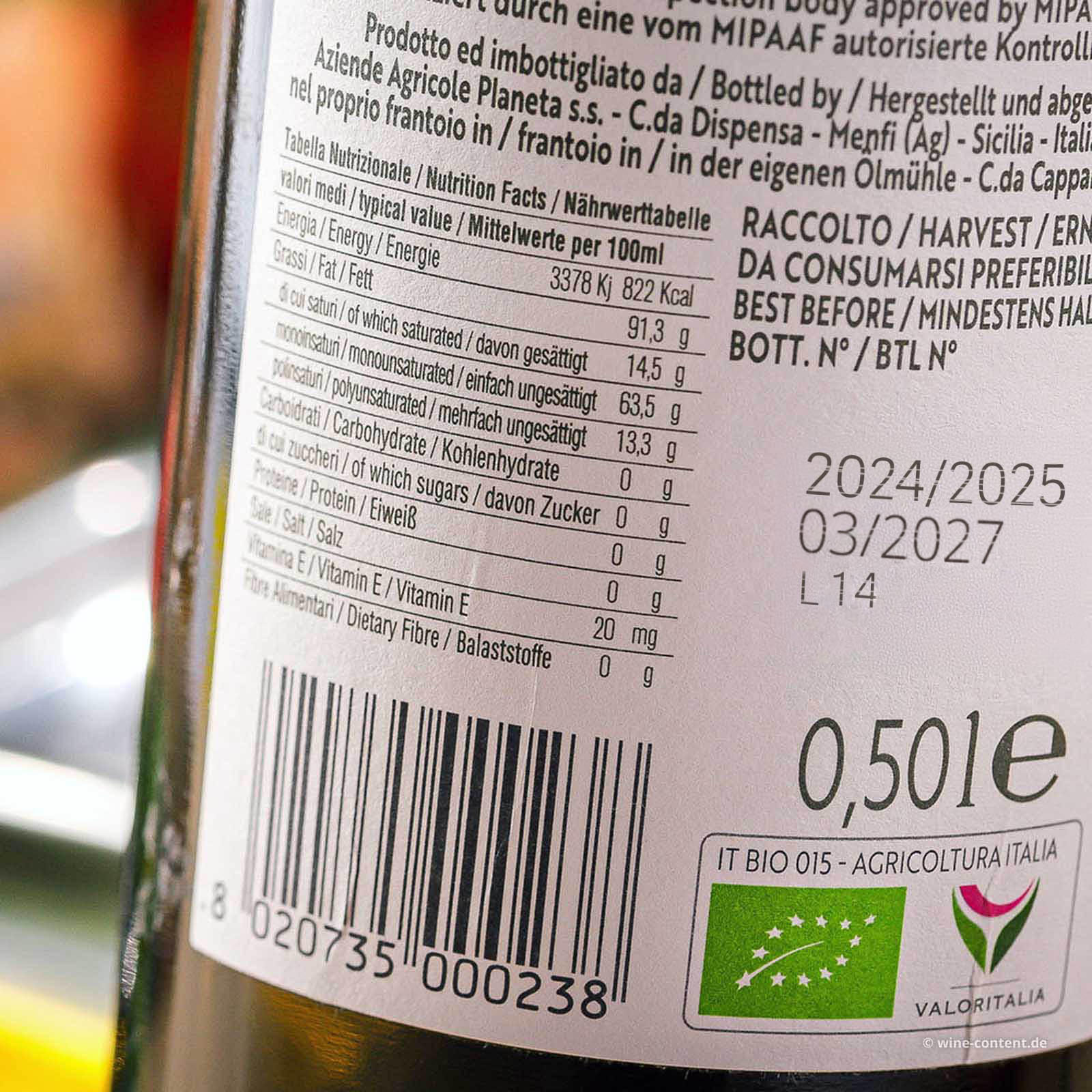 0,5 L Olivenöl Extra Vergine Sicilia 2024 Bio