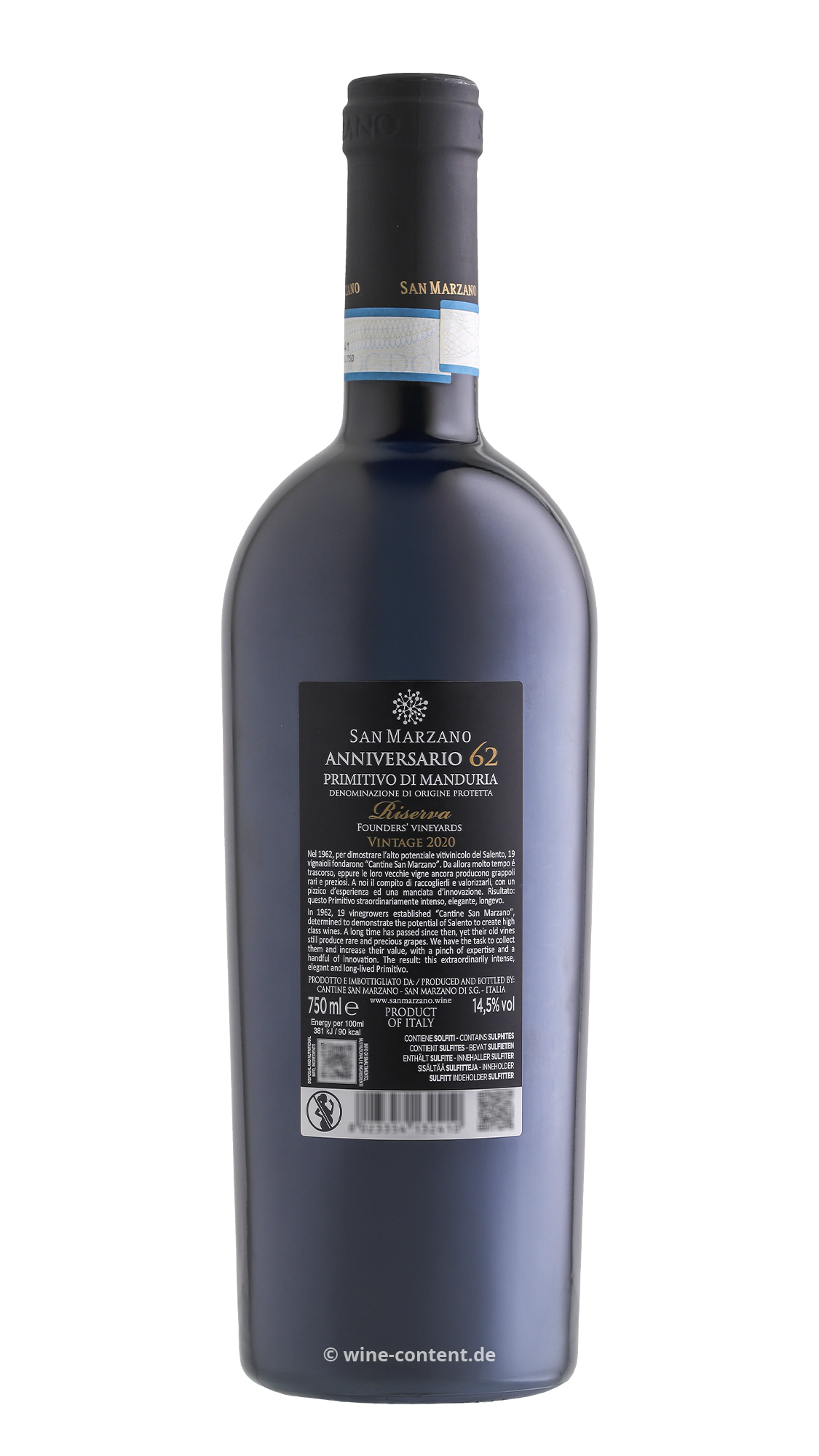 6er-Sparpaket Primitivo di Manduria Riserva 2020 Anniversario 62
